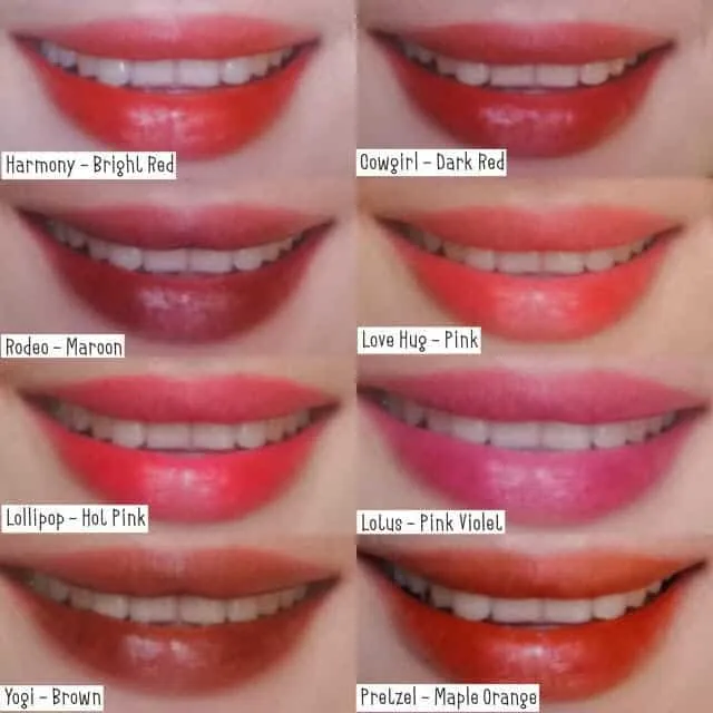 8 lips showing different shades of lip tints